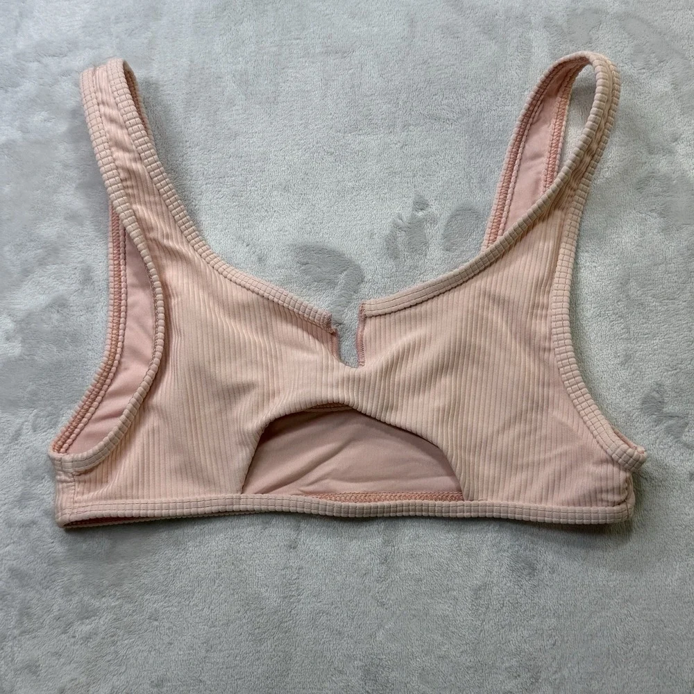 Frankies Bikinis‎ Ribbed Cutout Bikini Top Peach Pink Large Malibu